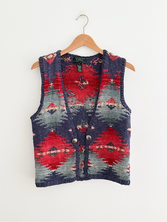 Lauren Ralph Lauren Sweaters - Vintage Ralph Lauren Hand Knit Southwestern Sweater Vest Linen Cotton Western